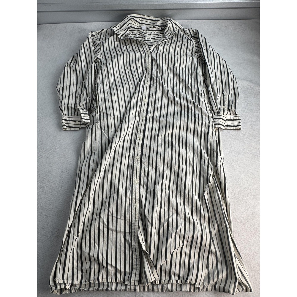 Old Navy Shirtdress Women's LT Cream Black Stripe Long Sleeve Button Front
